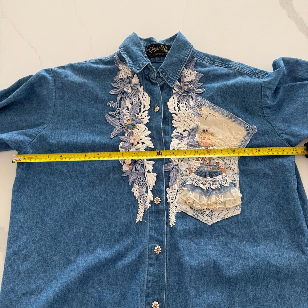 Vintage 90s Phun Shirts of California Embellished Denim Artwear Shirt - Picture 8 of 10